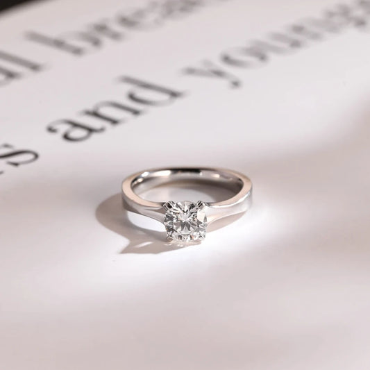 Minimalist Gold Promise Ring | Round Moissanite Band | Gift for Her

