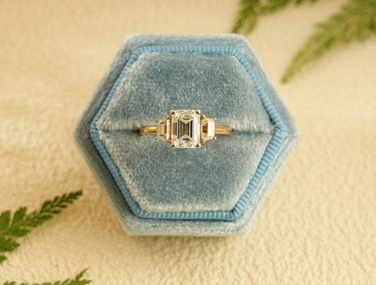 Emerald cut moissanite ring
