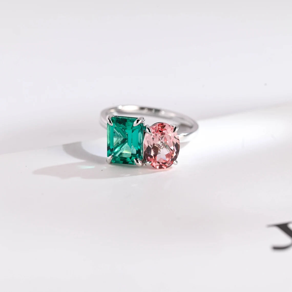 Custom color two stone ring