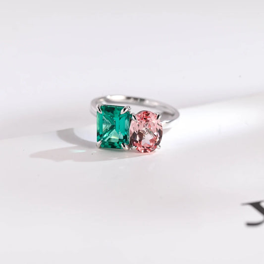 Custom color two stone ring