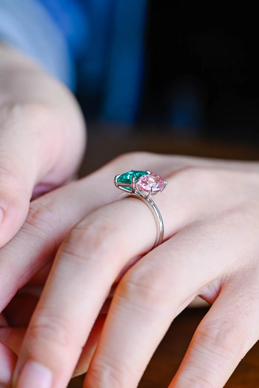 Custom color two stone ring