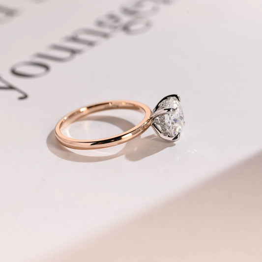 Two-Tone Beauty | Round Halo Sparkle | Solid Gold Elegance

