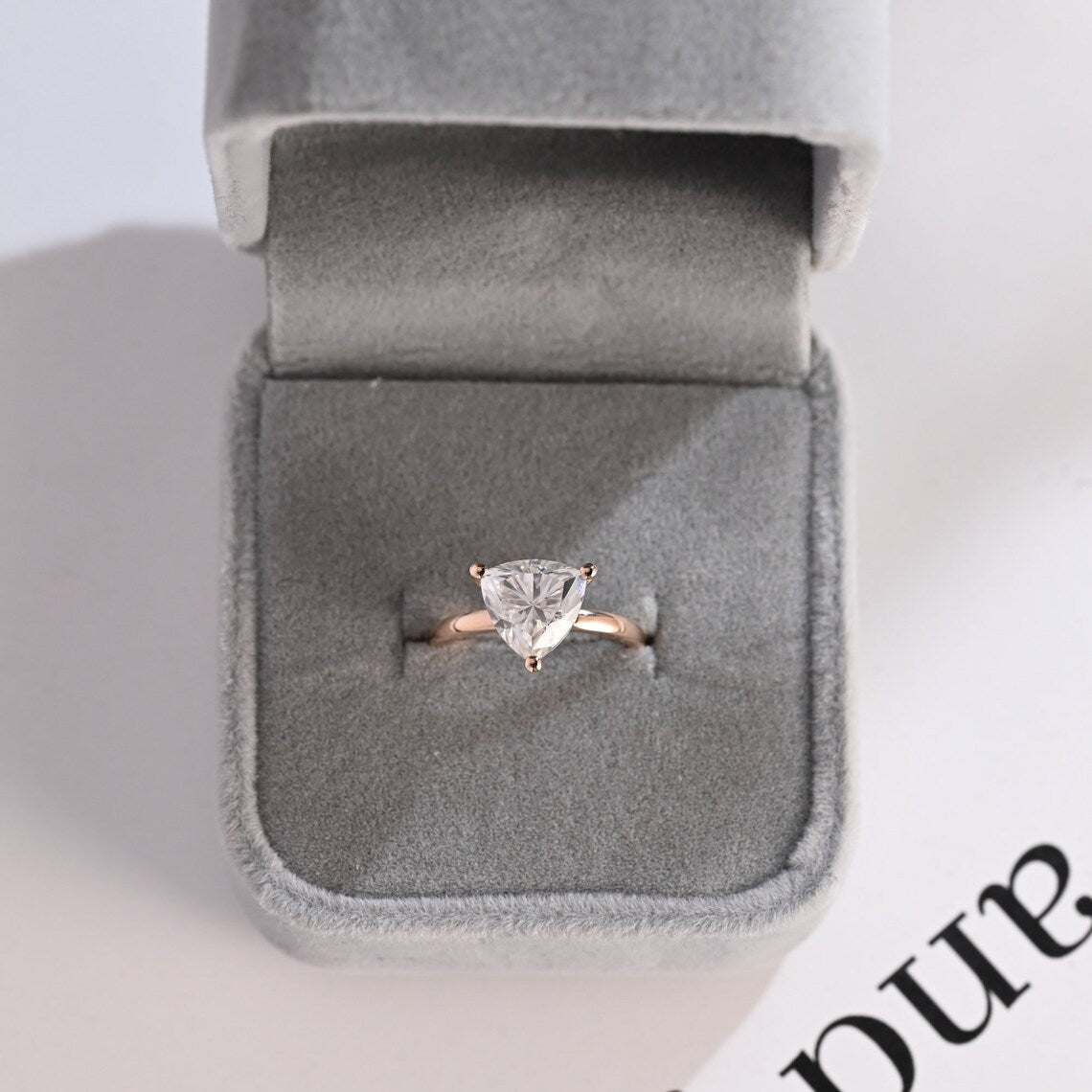 Trillion cut moissanite ring