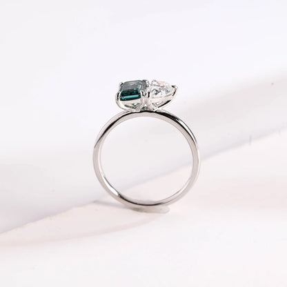Green emerald cut moissanite ring