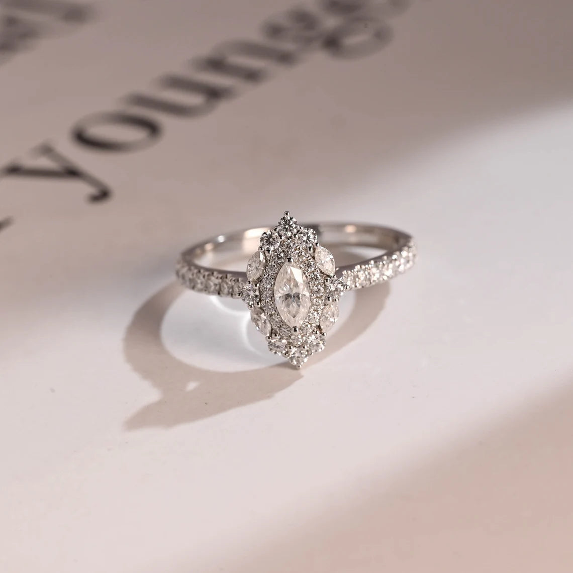Marquise cut moissanite ring