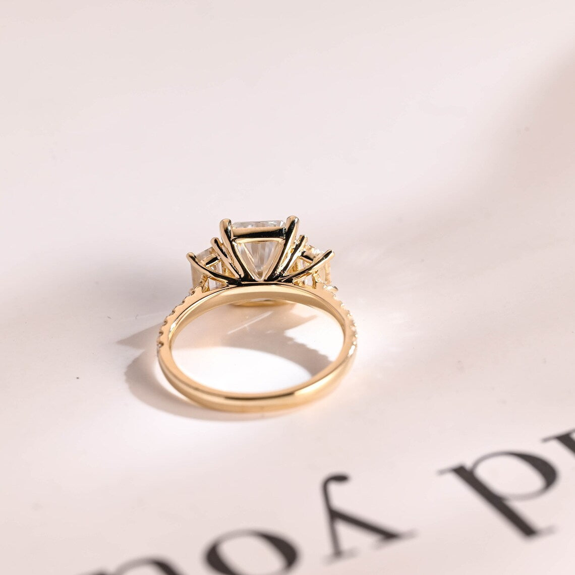 Yellow gold moissanite ring