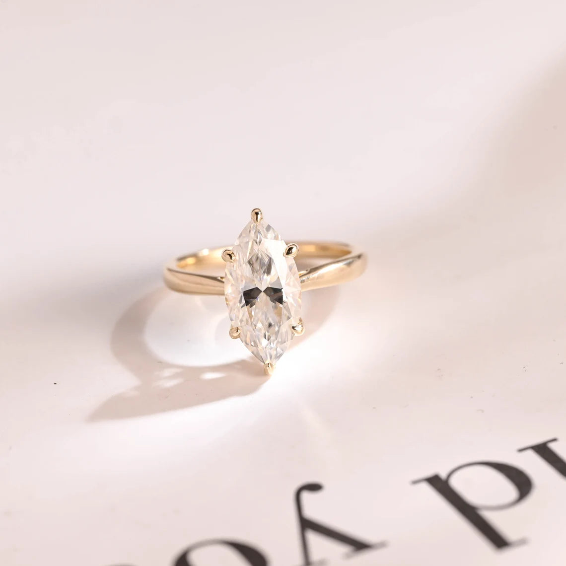 Marquise cut moissanite ring
