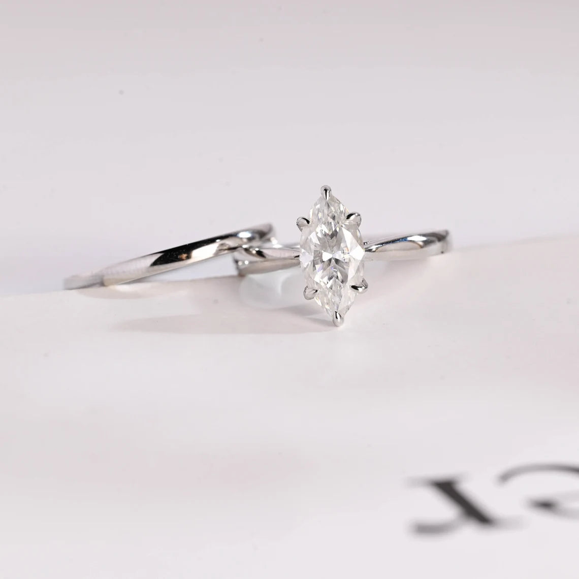 Marquise cut moissanite ring