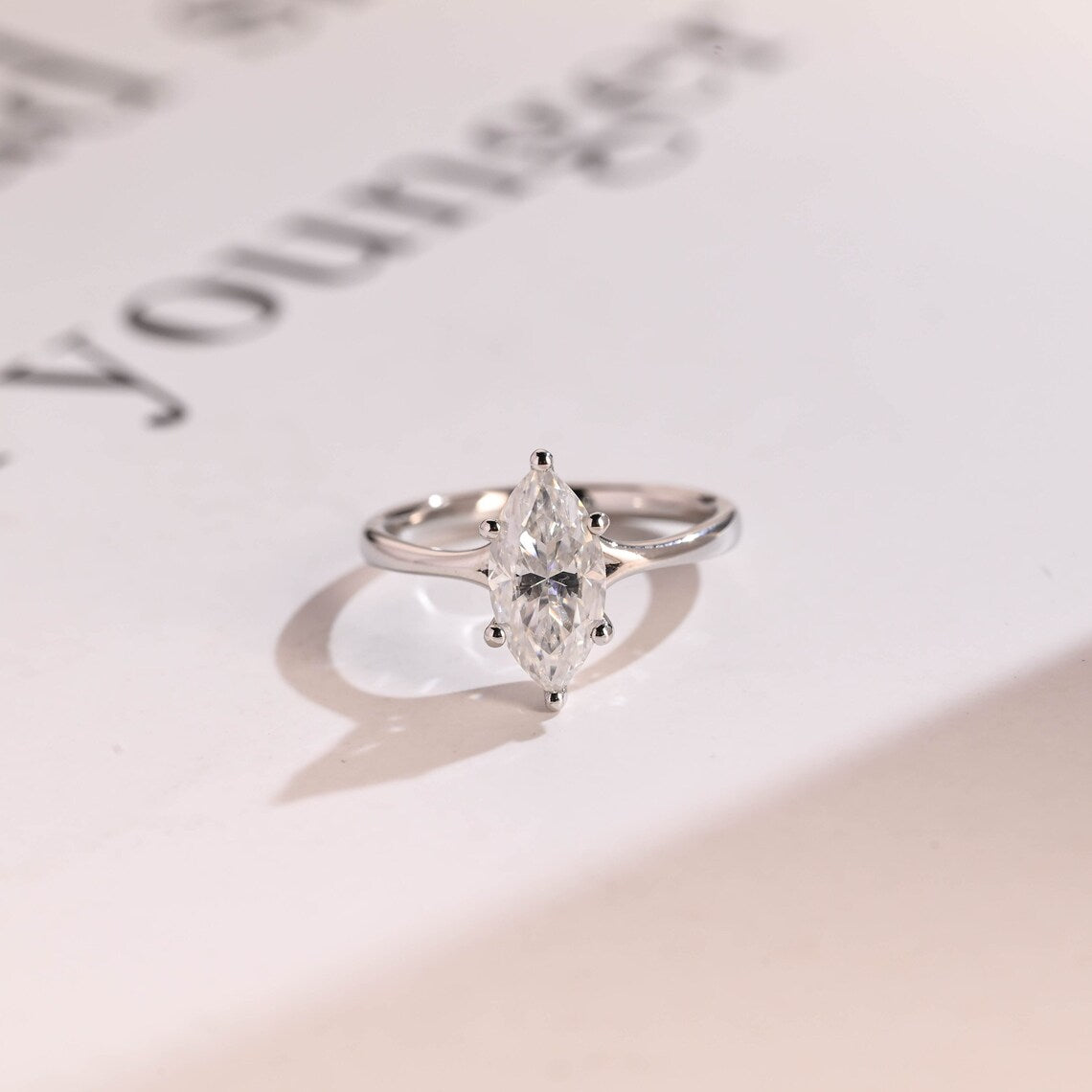 Marquise moissanite diamond ring