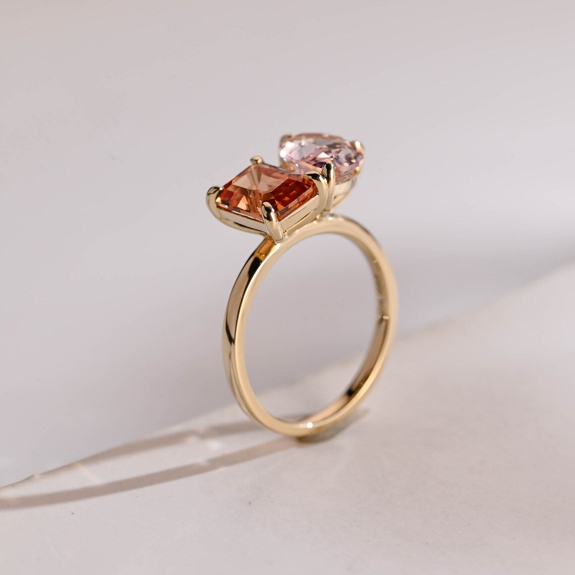 Orange emerald diamond ring