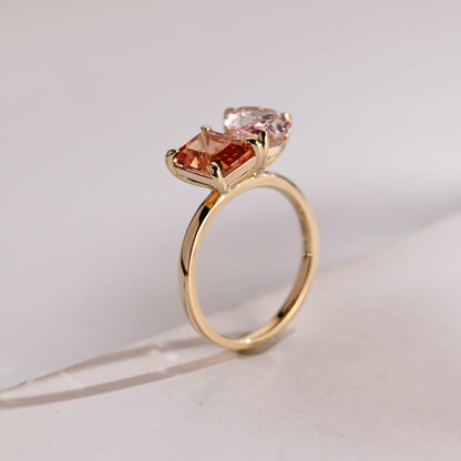 Orange emerald diamond ring