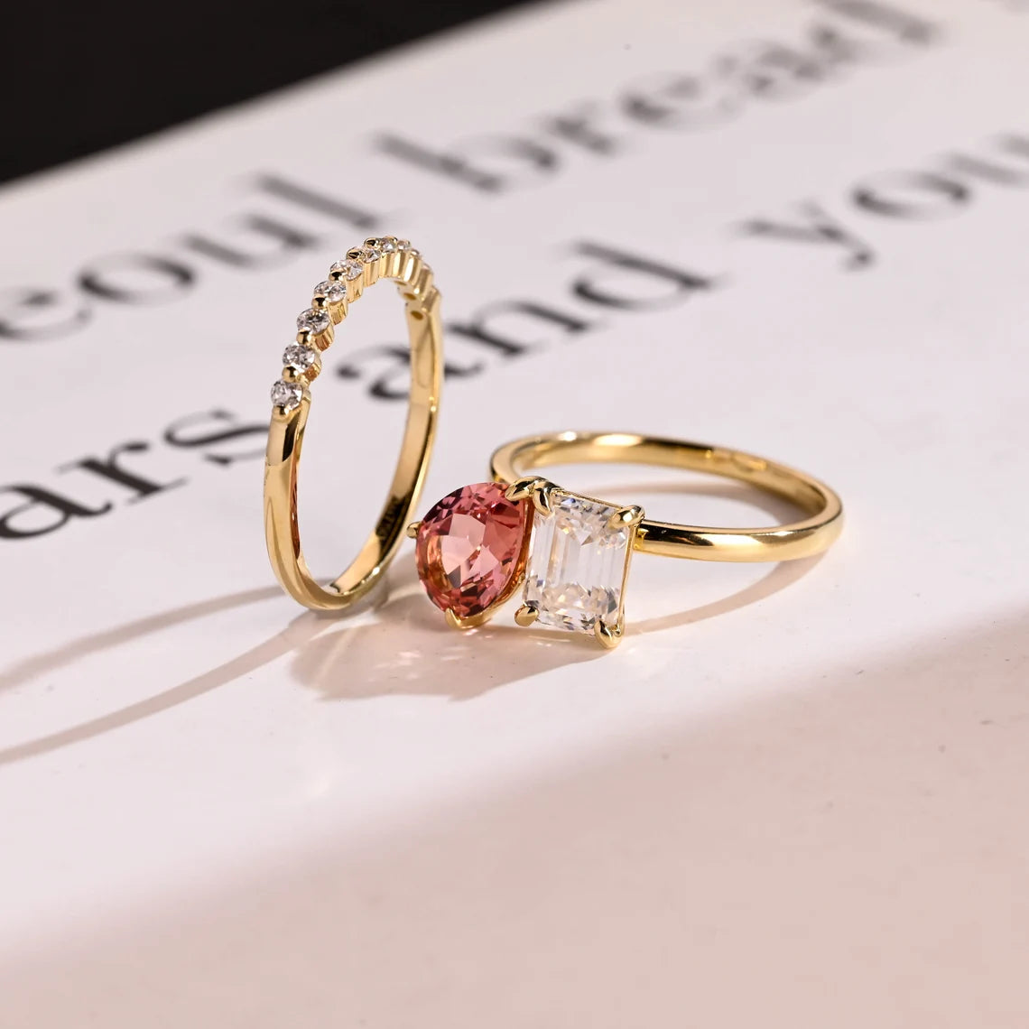 Emerald cut moissanite ring