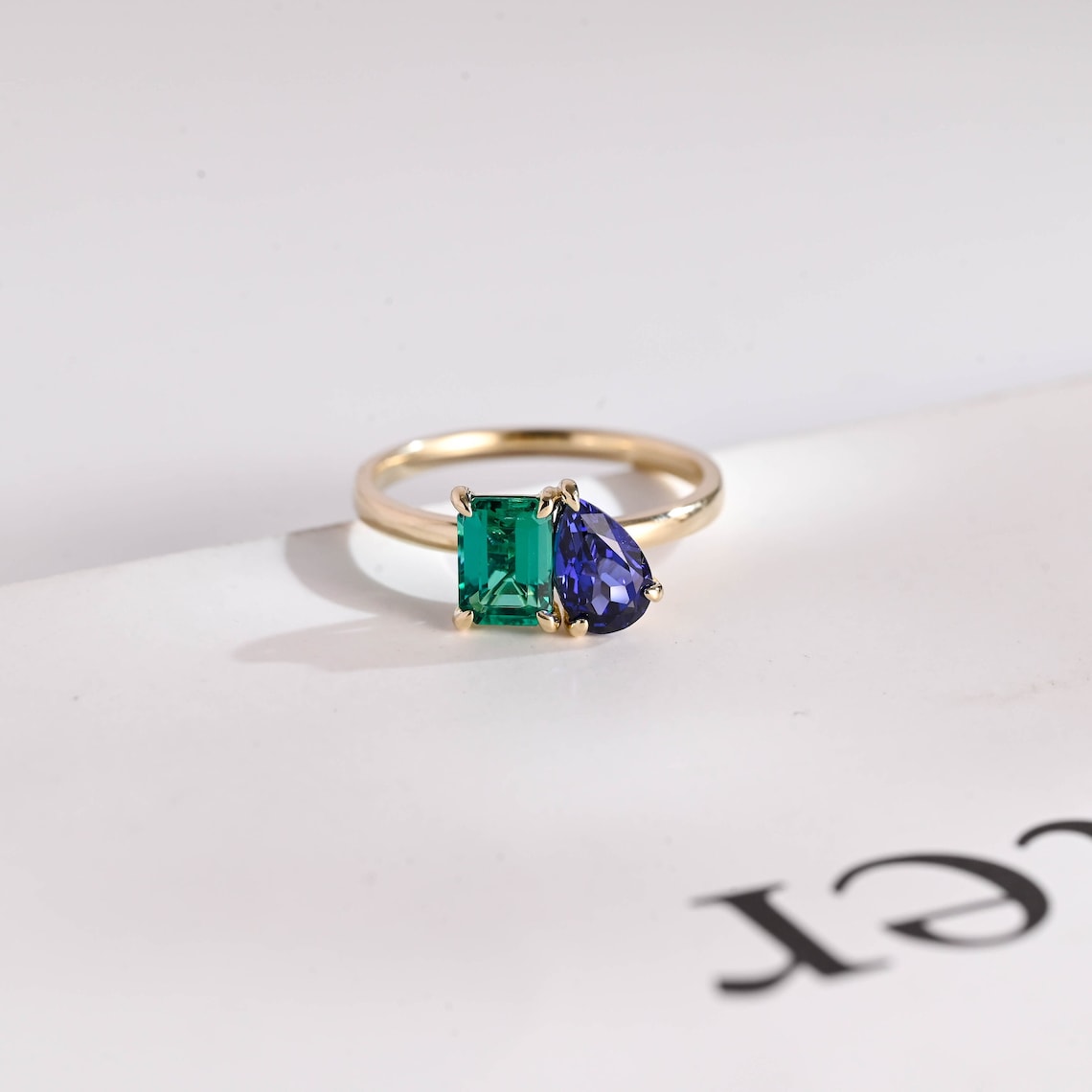 Colorful two stone engagement ring
