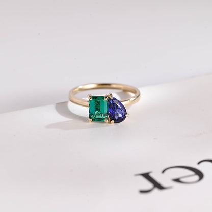 Colorful two stone engagement ring