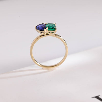 Blue pear cut moissanite ring
