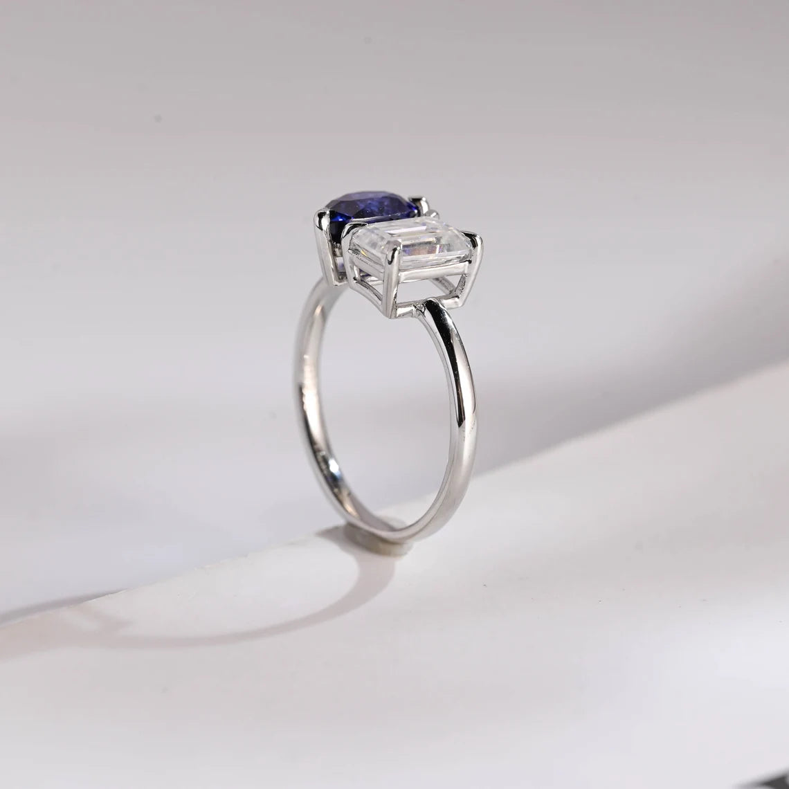 Emerald cut moissanite ring