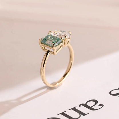 Light green emerald cut moissanite ring
