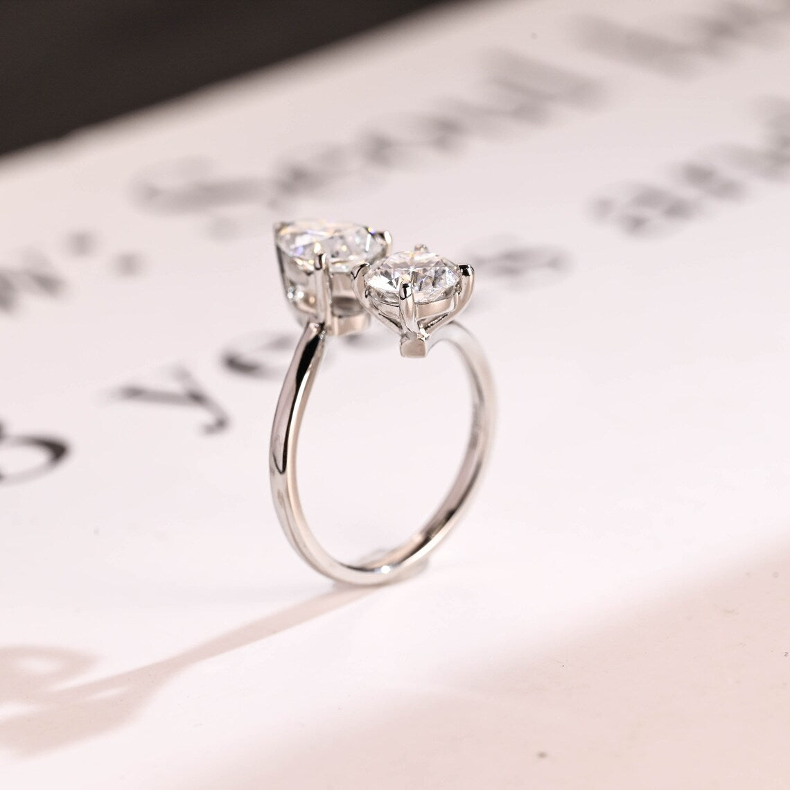 Two stone moissanite ring