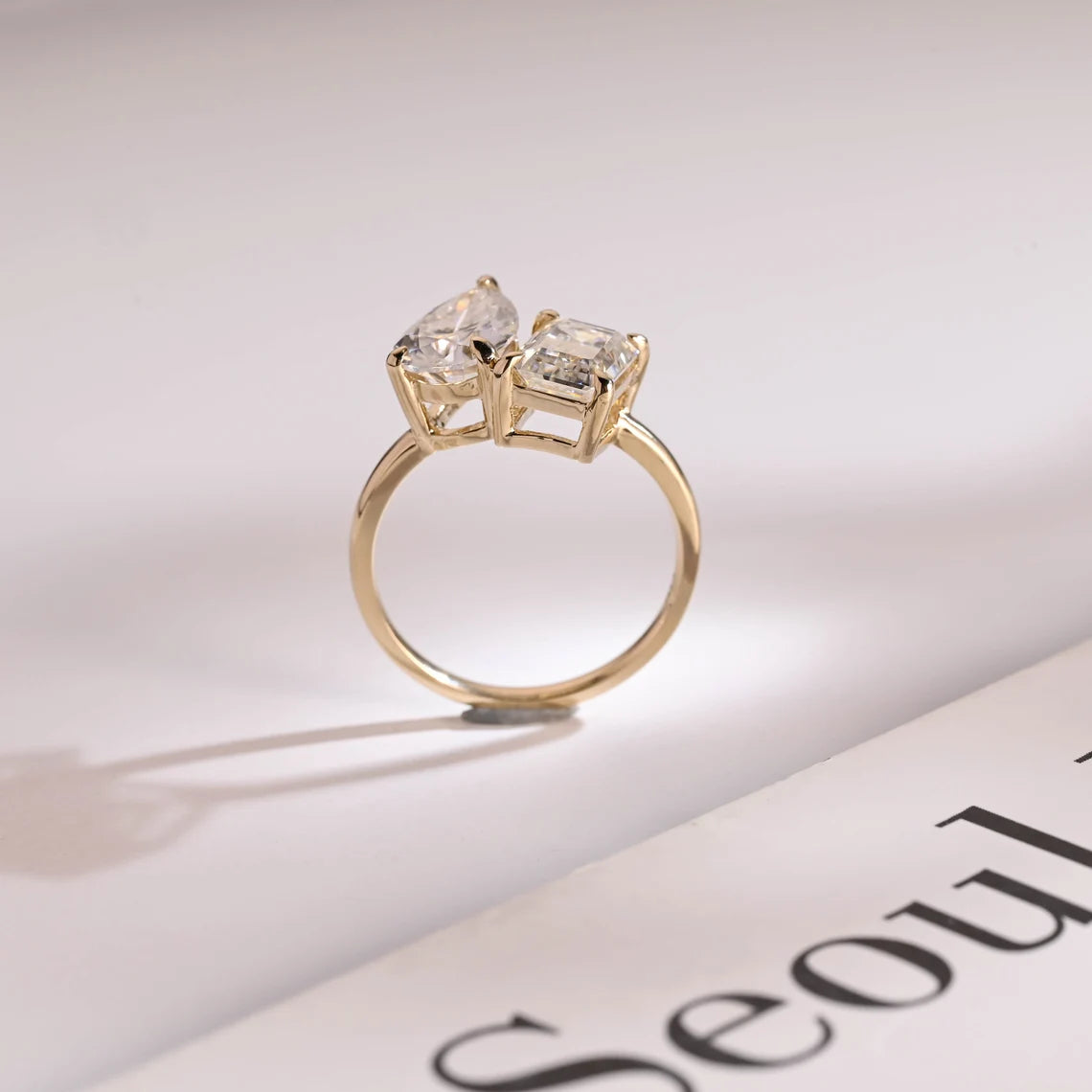 Emerald cut moissanite ring