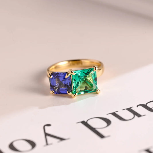Colorful two stone engagement ring