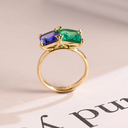 Green princess cut moissanite ring
