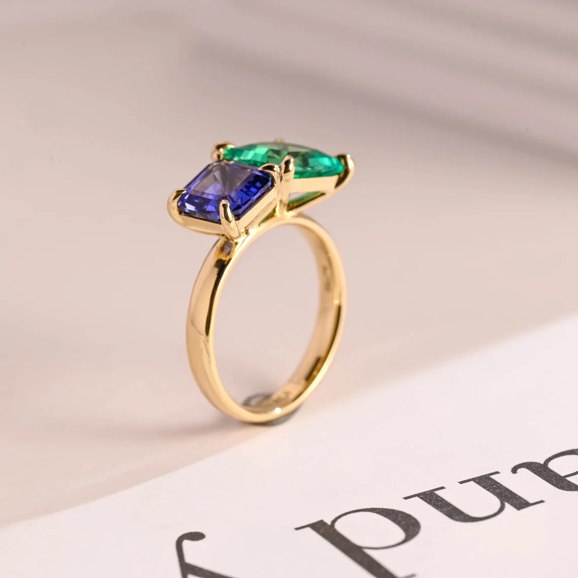 Blue asscher cut moissanite ring