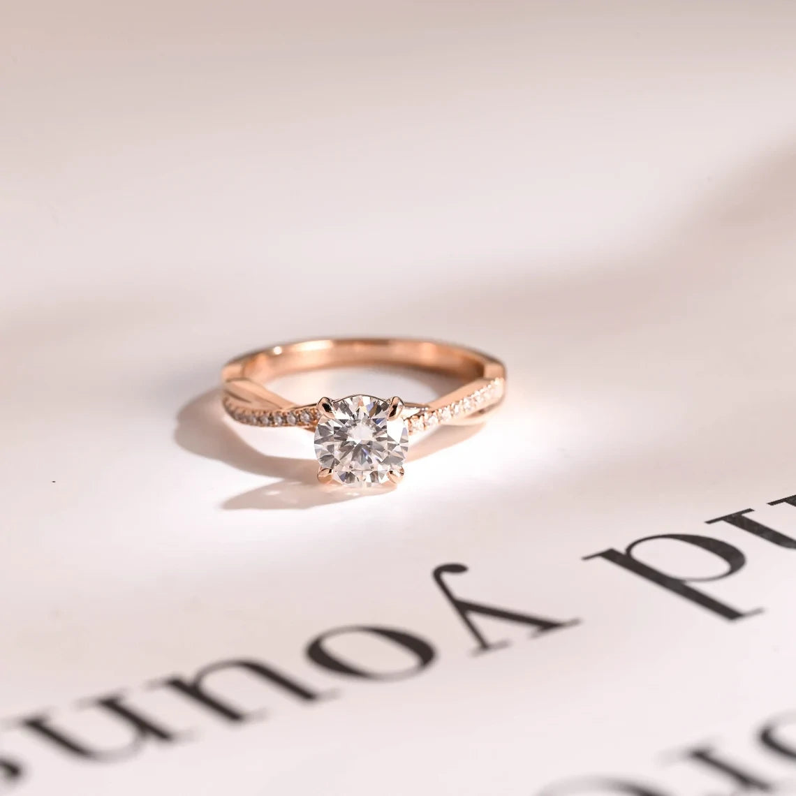 Round Moissanite Ring | Solid Gold Band | Elegant Proposal Ring

