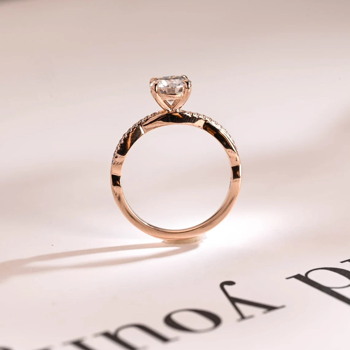 Twisted Band Gold Ring | Moissanite Engagement | Gift for Her

