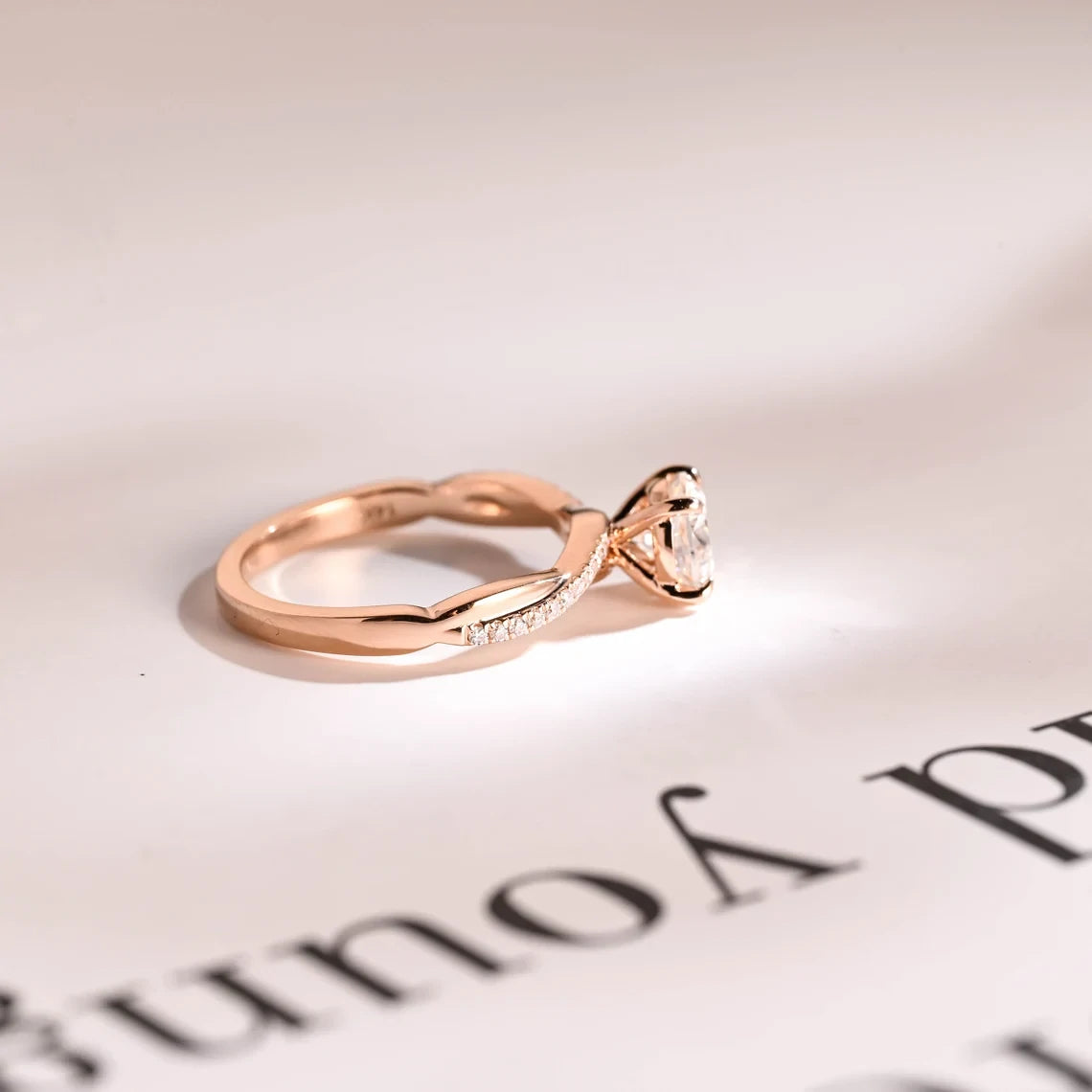 Dainty Gold Ring Gift | Moissanite Proposal Band | Twisted Design

