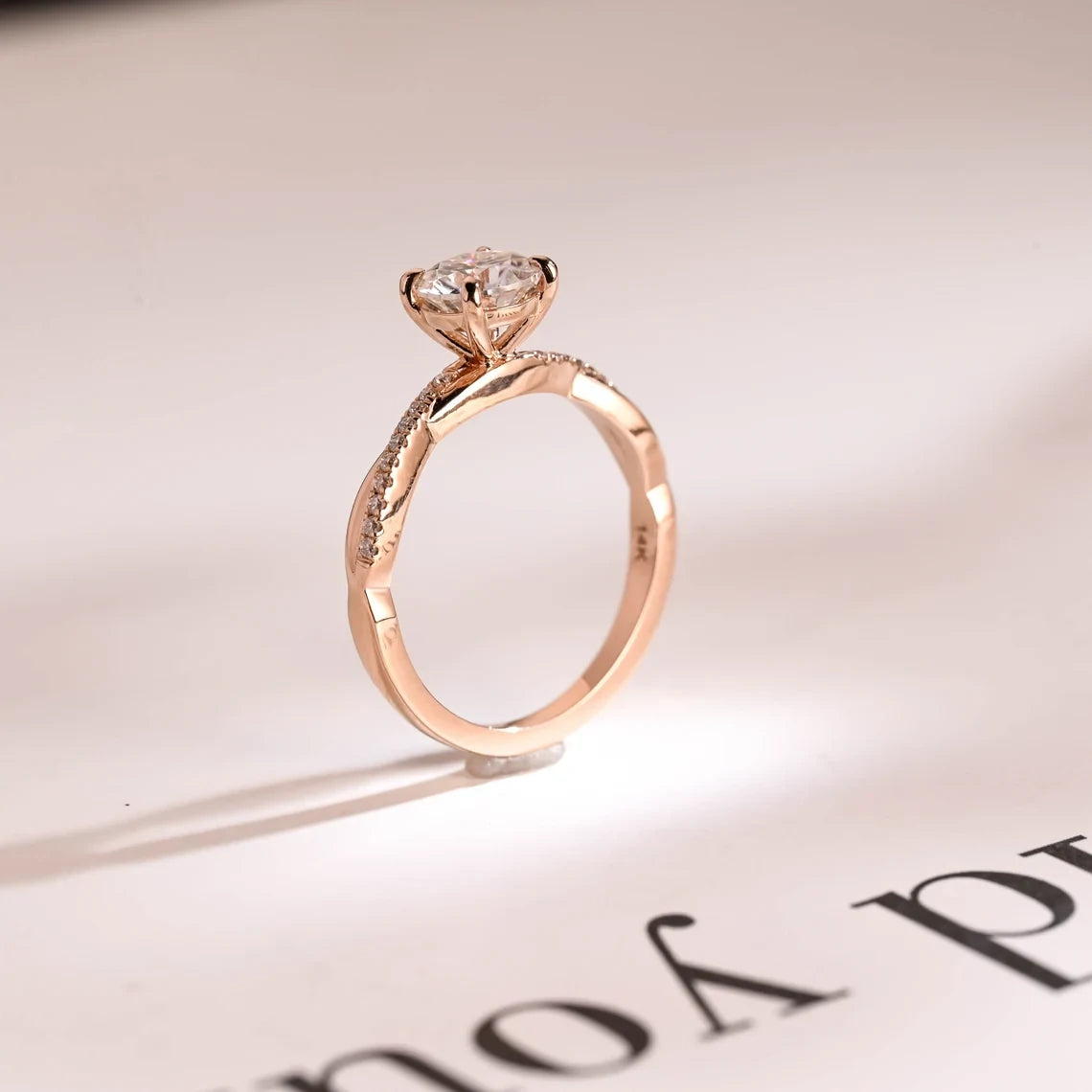 Twisted Pave Engagement Ring | Solid Gold Gift | Moissanite Band

