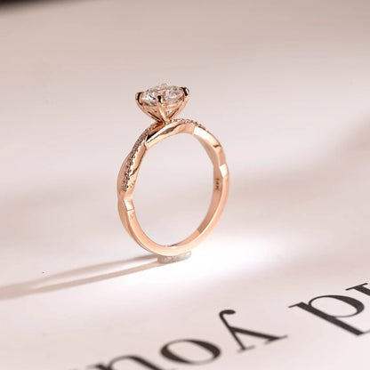 Twisted Pave Engagement Ring | Solid Gold Gift | Moissanite Band

