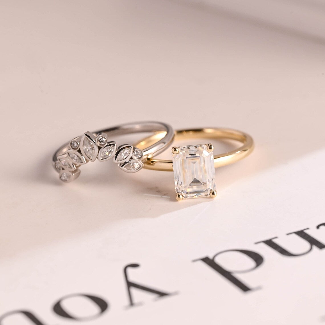 Two tone moissanite ring