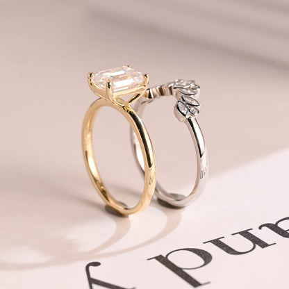 Emerald cut moissanite ring
