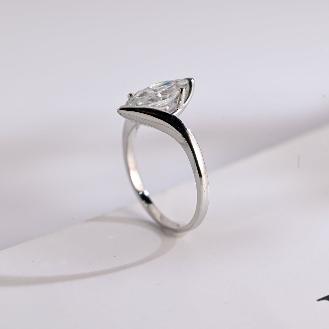 Marquise cut moissanite ring