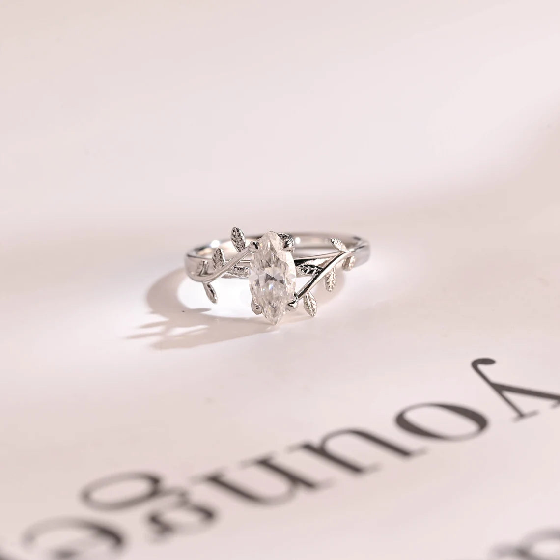 Vine & leaf engagement ring