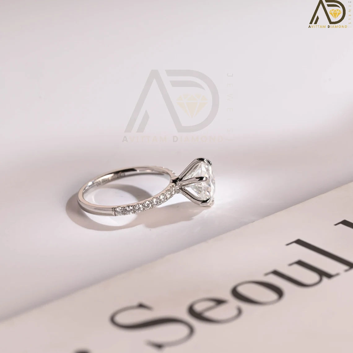 Half Eternity Round Moissanite | Solid Gold Proposal Ring | Birthday Gift

