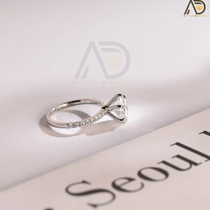 Half Eternity Round Moissanite | Solid Gold Proposal Ring | Birthday Gift

