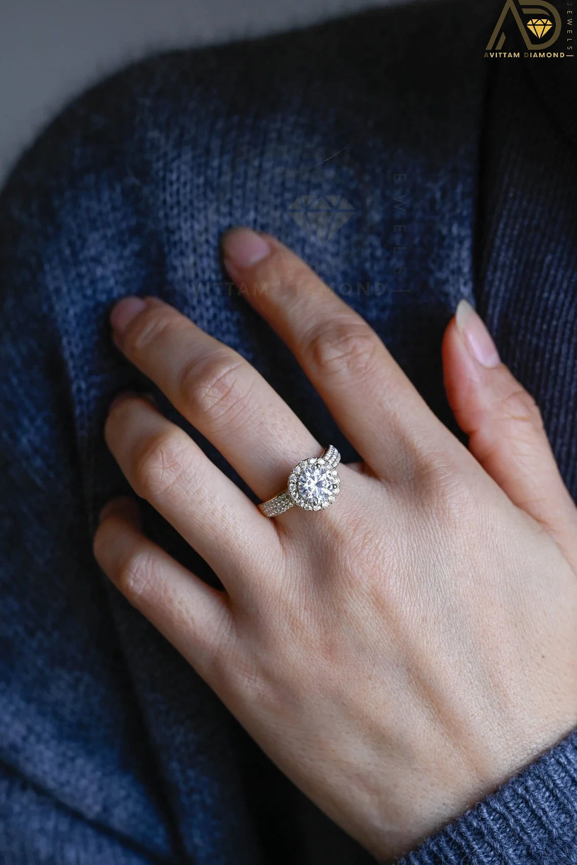 Moissanite Engagement Band | 3mm Round Cut Ring | Solid Gold Jewelry

