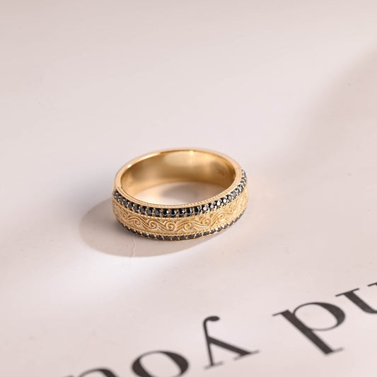 Black Round Cut Moissanite Band 