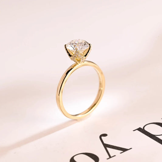 Tulip Floral Design | Hidden Halo Ring | Moissanite Sparkle

