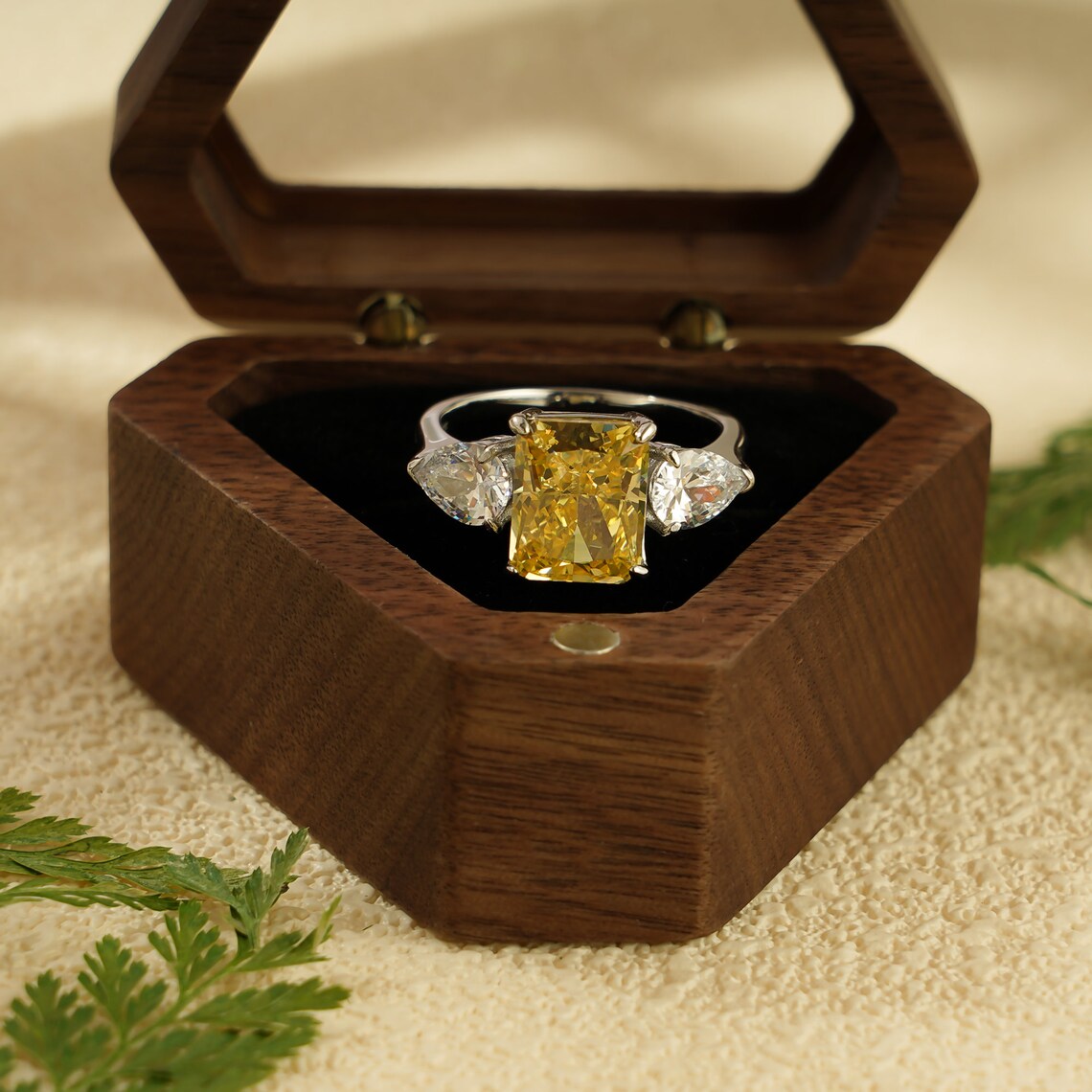 Yellow radiant cut diamond ring