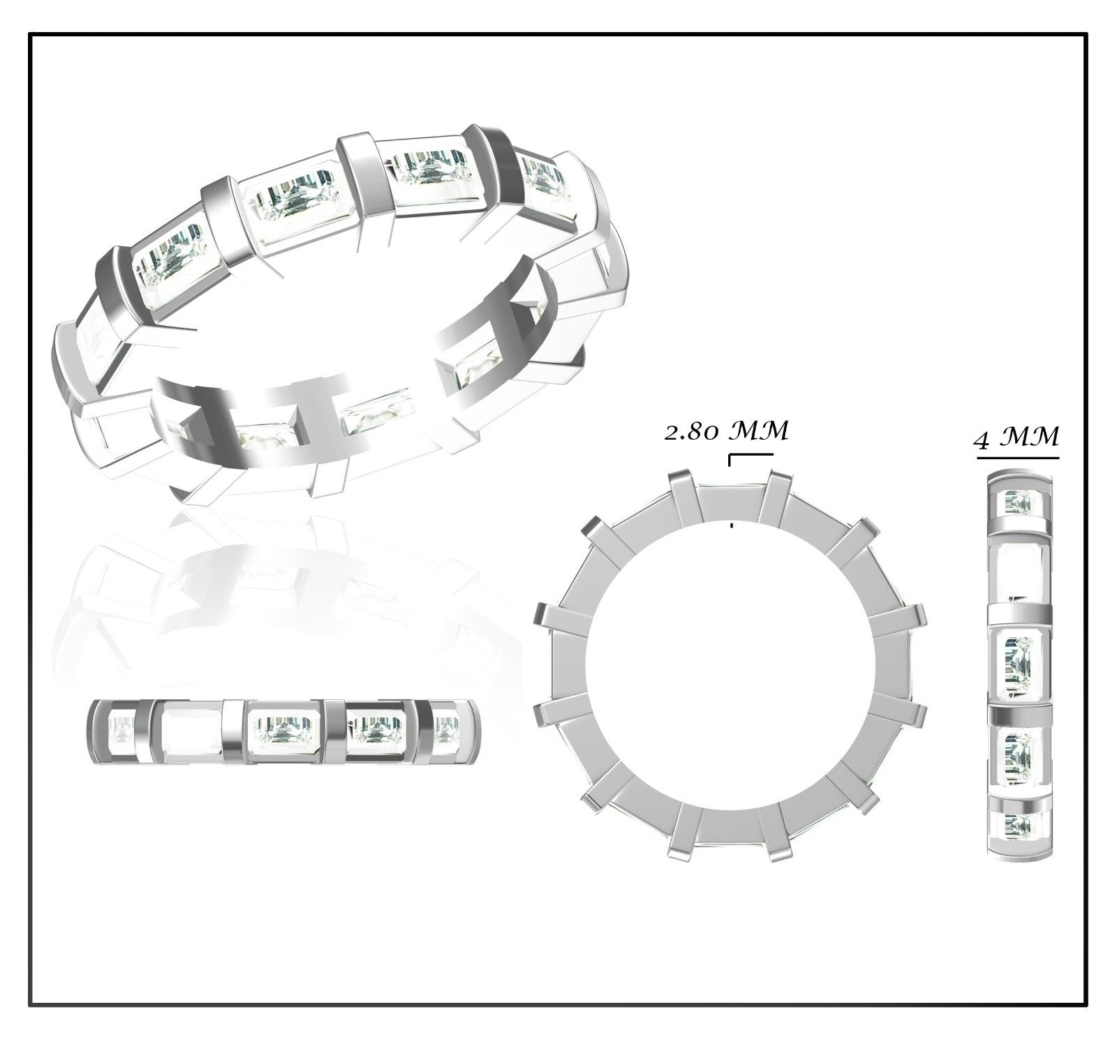 14K Solid White Gold | 5x3 Emerald Cuts Moissanite High Quality with IDGL Certified E-F Color | 8.75 US