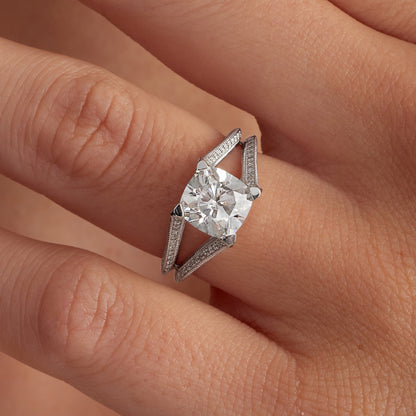 Cushion cut lab grown diamond ring