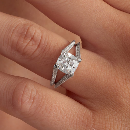 Cushion cut lab grown diamond ring