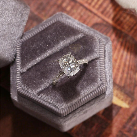 Elongated Cushion Cut Three Side Paved Moissanite Engagement Ring, 10K Solid Gold Vintage Style Cathedral Setting, 14K Solid Gold Vintage Style Cathedral Setting, 18K Solid Gold Vintage Style Cathedral Setting, Anniversary Gift, Moissanite Engagement Ring, Cushion Cut Ring, Three Side Paved Moissanite Ring, Vintage Style Engagement Ring, Cathedral Setting Ring, Solid Gold Anniversary Gift, Custom Moissanite Ring, Handcrafted Vintage Ring, Personalized Gold Ring, Customizable Gold Anniversary Ring