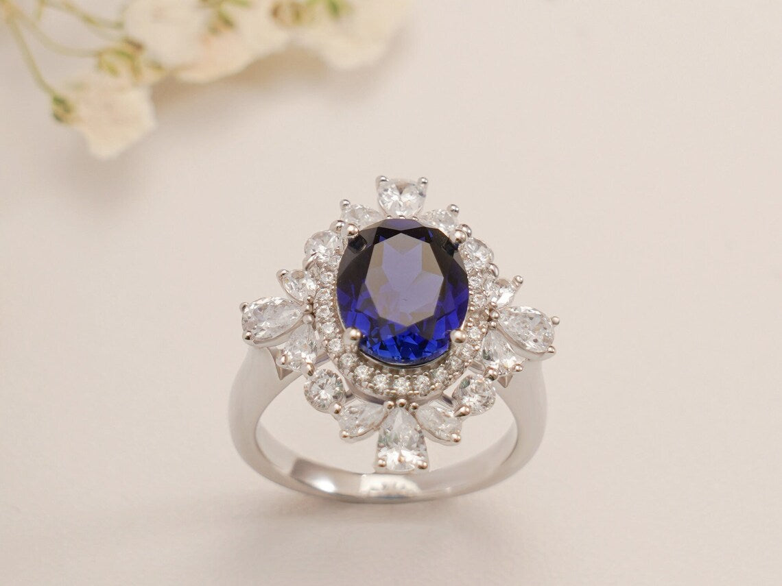 Royal Blue Moissanite Ring