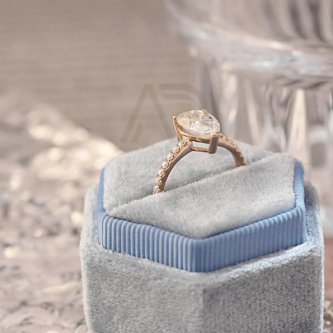 Customizable Pear Cut Pave Moissanite Engagement Ring, 10K Solid Gold, 14K Solid Gold, 18K Solid Gold, 3 Prongs Promise Ring, Wedding Ring, Anniversary Gift, Women, Pear Cut, Pave Moissanite, Engagement Ring, Solid Gold Ring, Customizable Ring, Anniversary Ring, Women's Jewelry