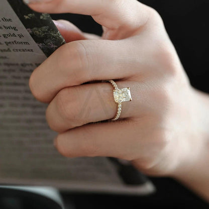 Pave Set Radiant Moissanite Engagement Ring, Solid Gold Hidden-Halo Moissanite Wedding Ring, Moissanite Rectangle Engagement Ring Gifts, Women's Moissanite Ring, Customizable Fine Jewelry, Unique Engagement Ring, Luxurious Symbol of Love, Timeless Elegance, Romantic Engagement Jewelry