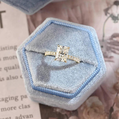 Pave Set Radiant Moissanite Engagement Ring, Solid Gold Hidden-Halo Moissanite Wedding Ring, Moissanite Rectangle Engagement Ring Gifts, Women's Moissanite Ring, Customizable Fine Jewelry, Unique Engagement Ring, Luxurious Symbol of Love, Timeless Elegance, Romantic Engagement Jewelry