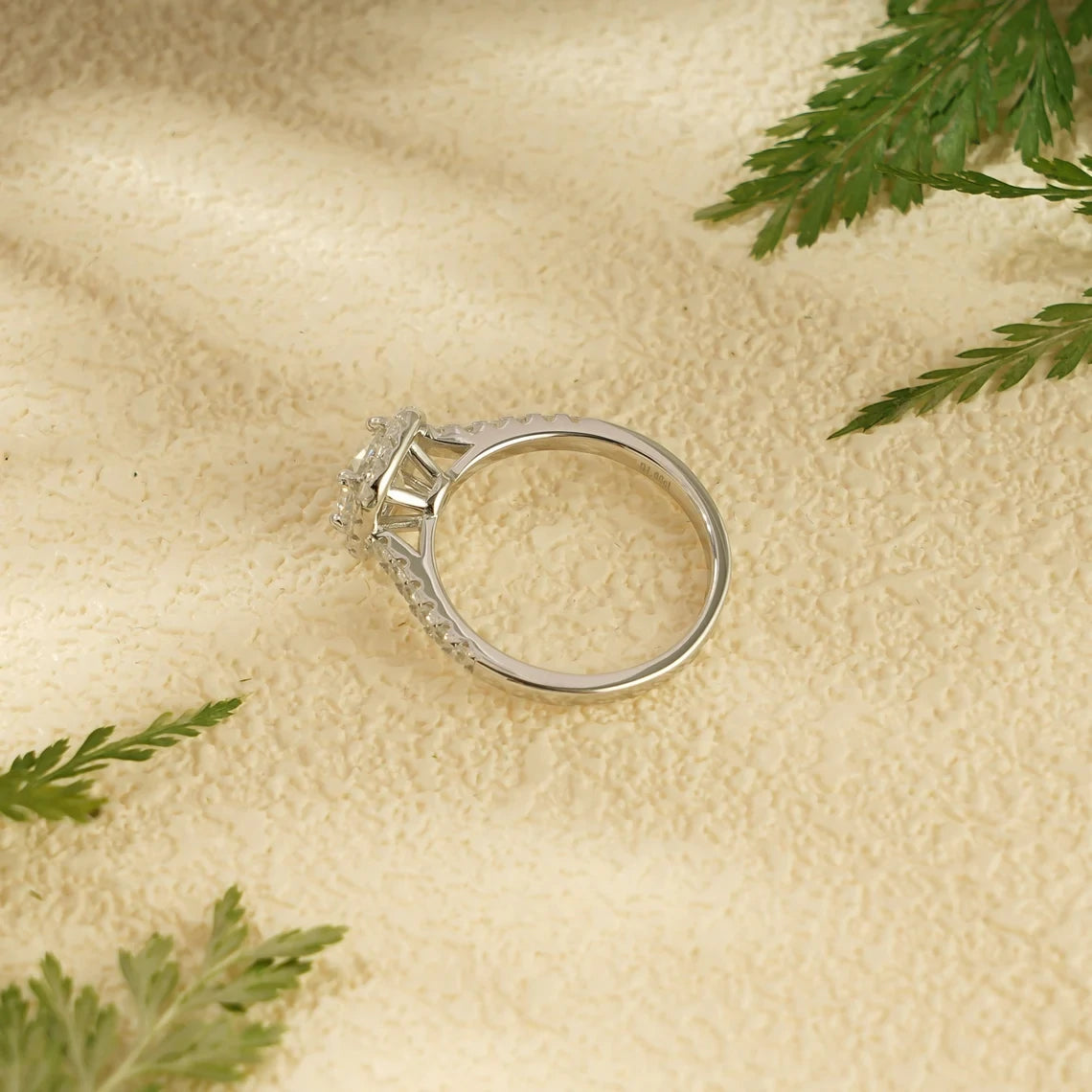 Solid Gold Bridal Ring | Cushion Setting Style | Love Symbol Ring


